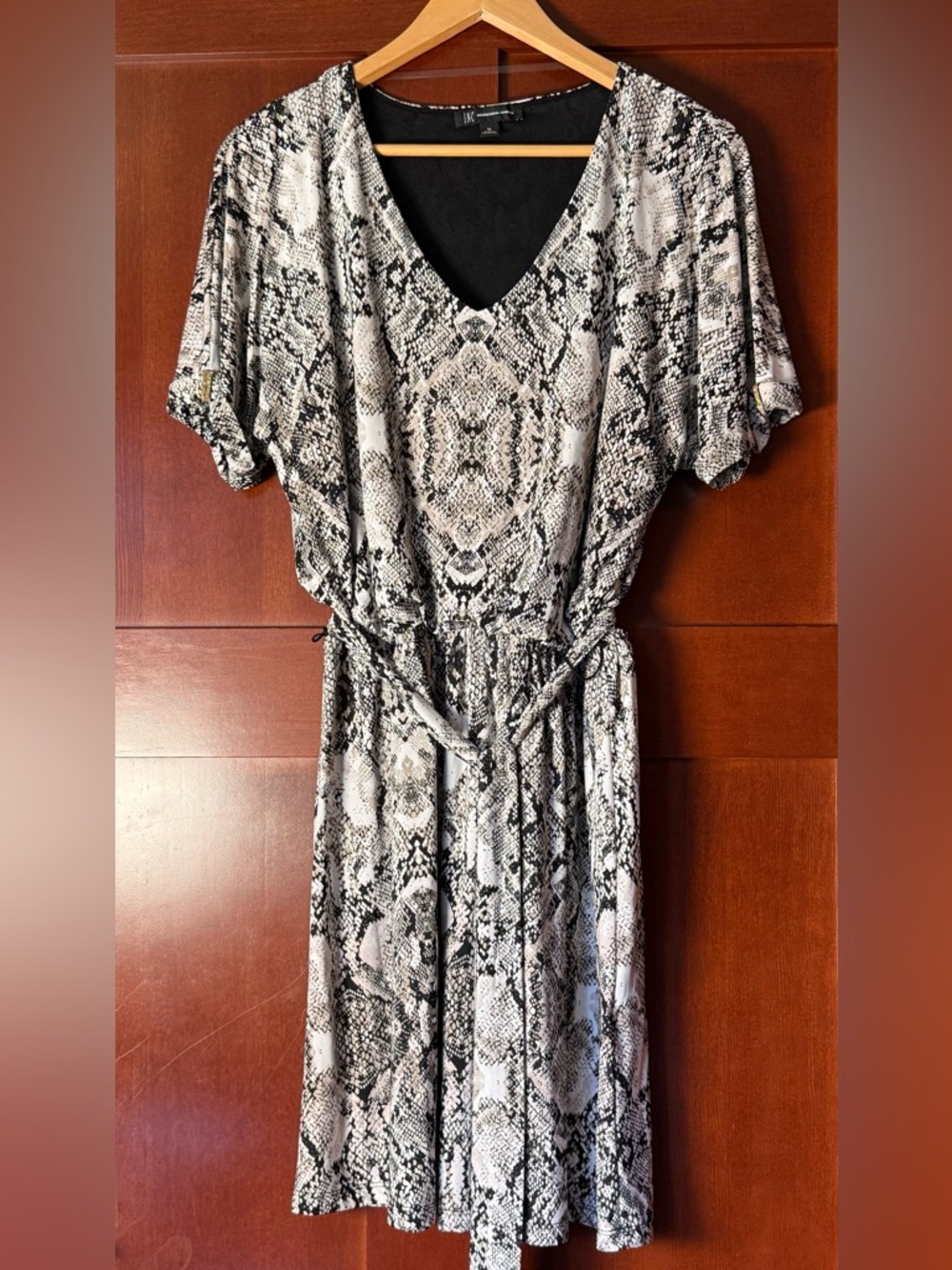 INC International Concepts Black & Cream Snake Print Dress With Tie Belt Size XL